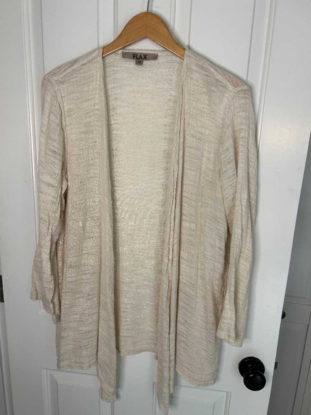 Flax Women's Cream Linen blend Open Front Long Sleeve Cardigan Sweater